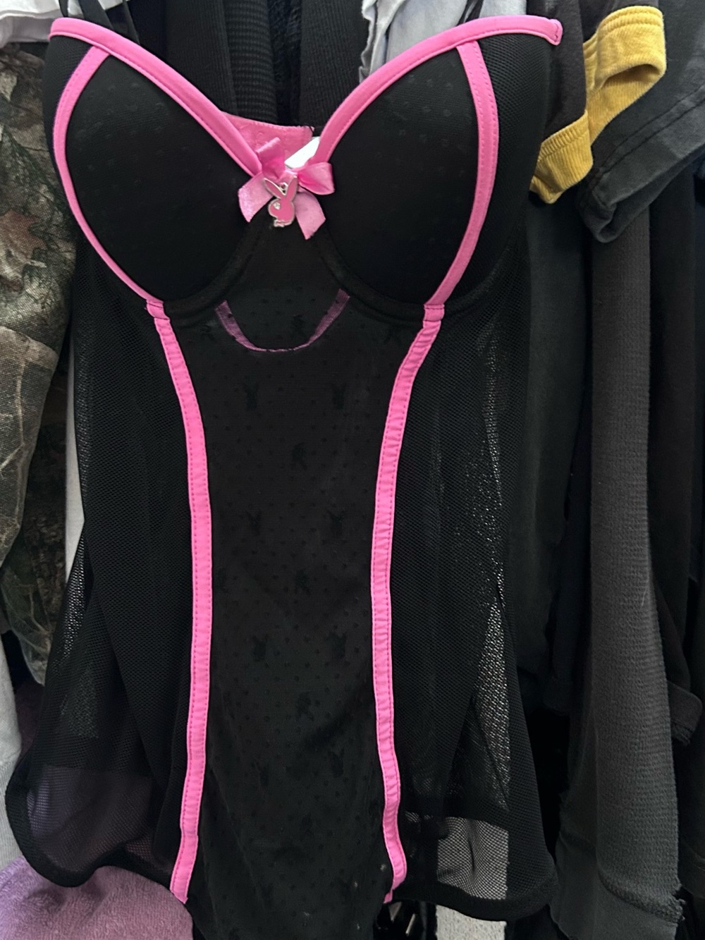 PLAYBOY Black and Pink Mesh Bustier Corset